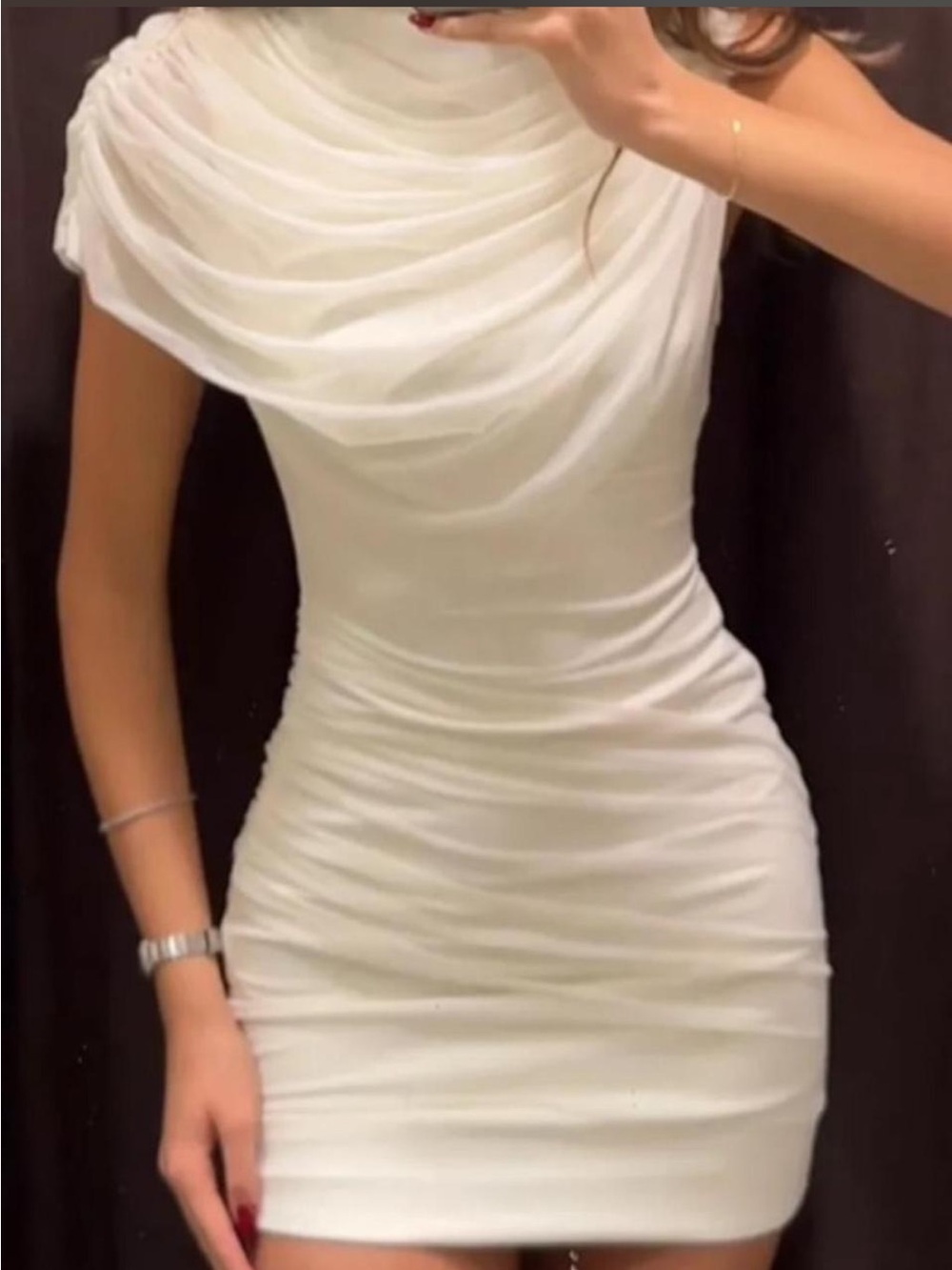 Zara Cream Draped Midi Dress - Picture 2 of 6